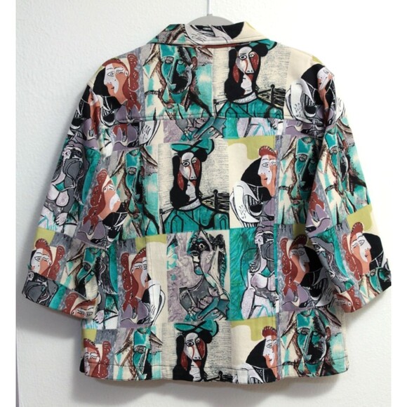 Vintage Kaktus Women's Jacket Cotton Blend 3/4 Sleeves Picasso Art Buttons XL - Picture 2 of 8